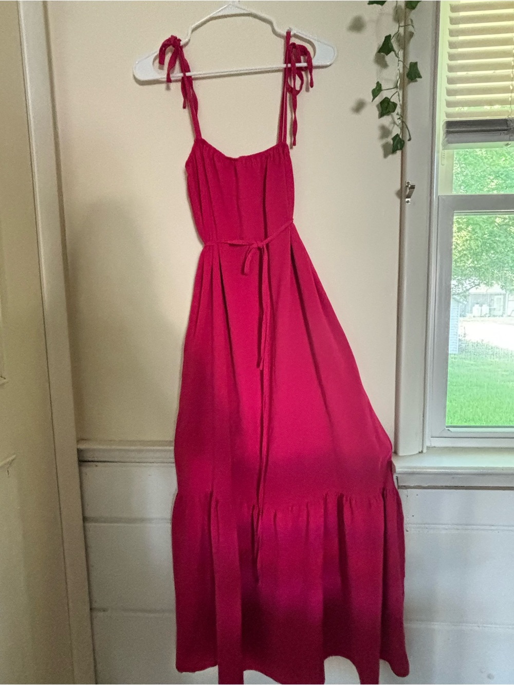 SHEIN Fuchsia Tie-Shoulder Tiered Maxi Dress